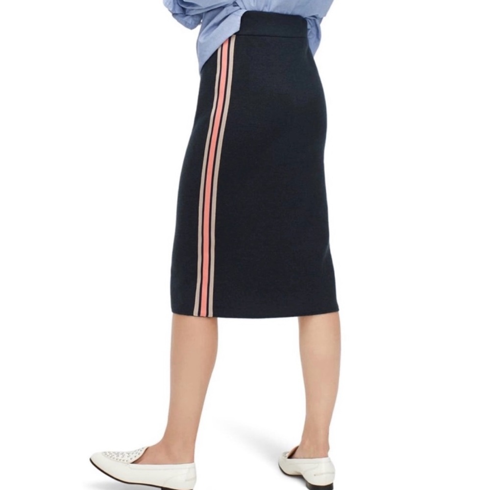 J. Crew Navy Pencil Skirt with Pink Stripes